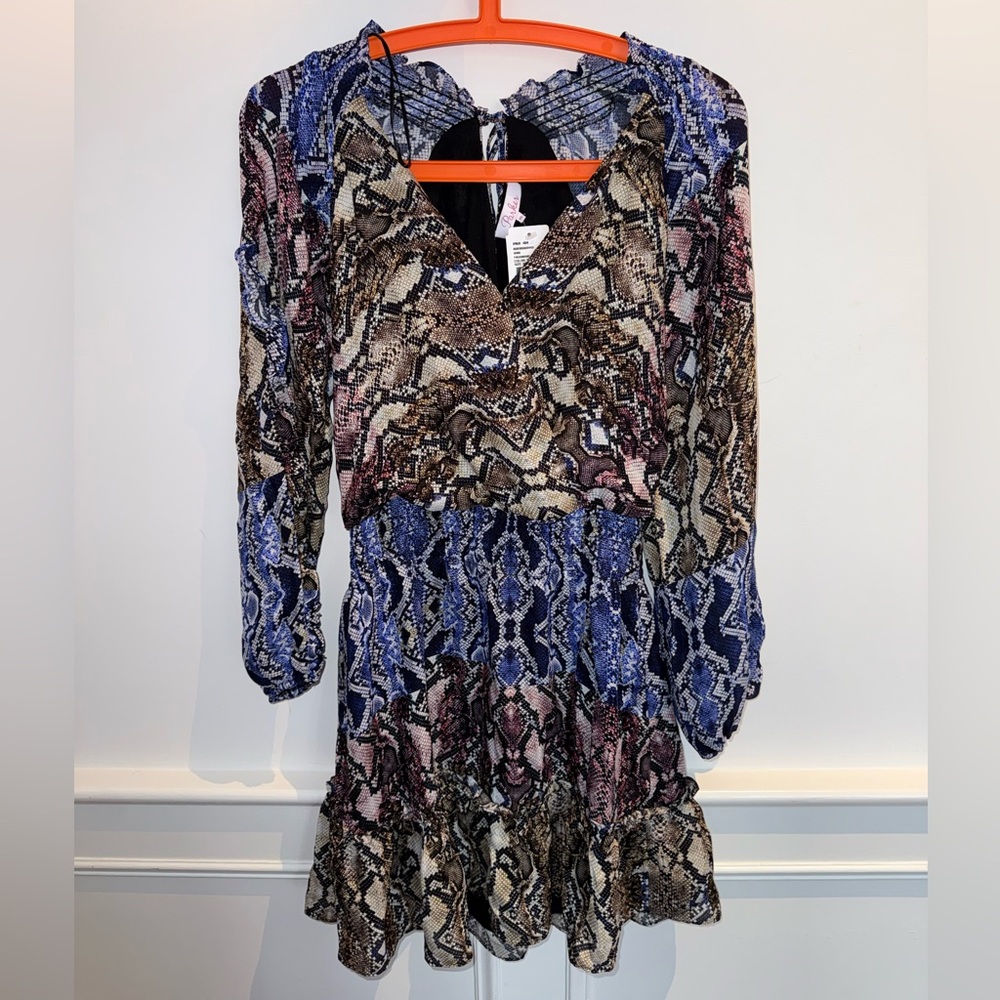 Parker Blue and Brown Snake Print Long Sleeve Dress